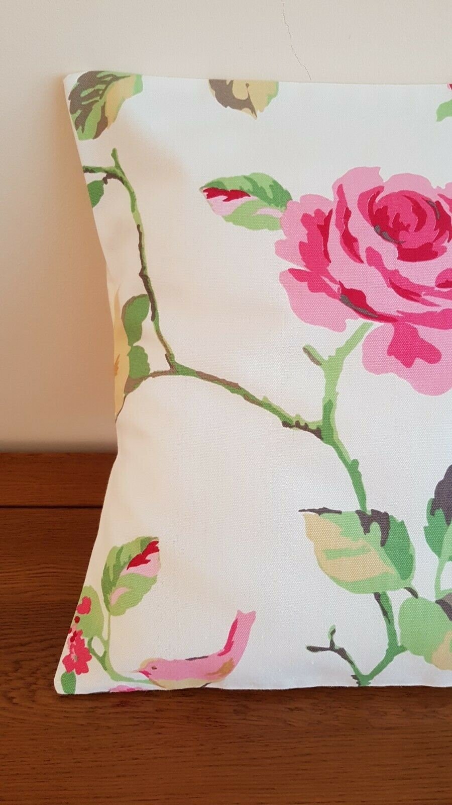 Cushion Cover Pink Green Floral Birds Agatha Summer Design 10" 12" 14" 16" 17" 18" 20" 22" 24" 26" Clarke&clarke 100% Cotton Handmade - CushionCoverAndDecor