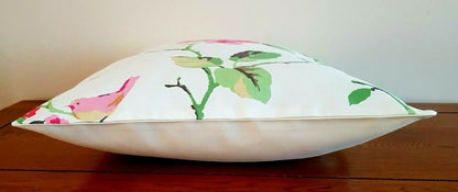 Cushion Cover Pink Green Floral Birds Agatha Summer Design 10" 12" 14" 16" 17" 18" 20" 22" 24" 26" Clarke&clarke 100% Cotton Handmade - CushionCoverAndDecor