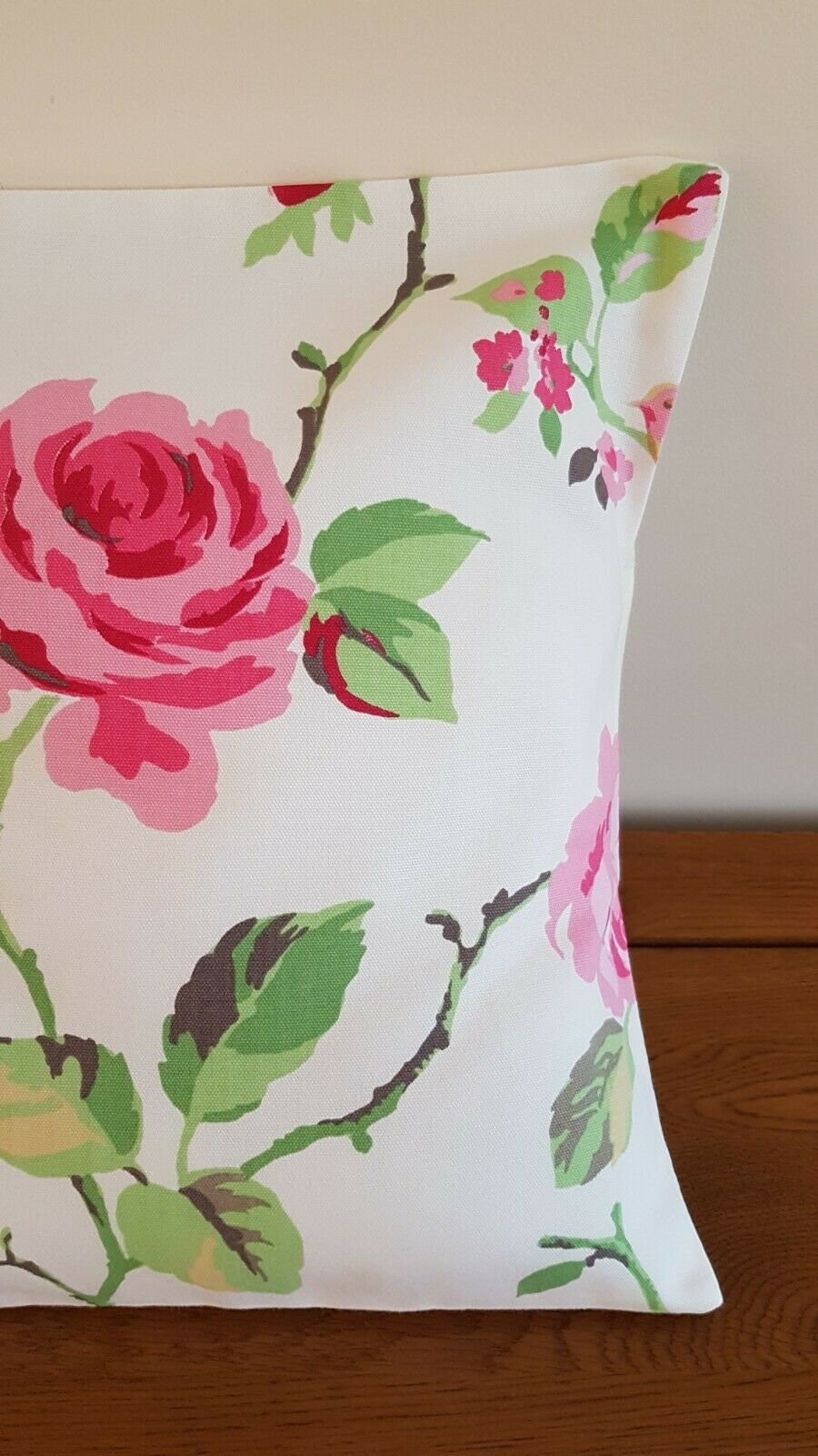 Cushion Cover Pink Green Floral Birds Agatha Summer Design 10" 12" 14" 16" 17" 18" 20" 22" 24" 26" Clarke&clarke 100% Cotton Handmade - CushionCoverAndDecor