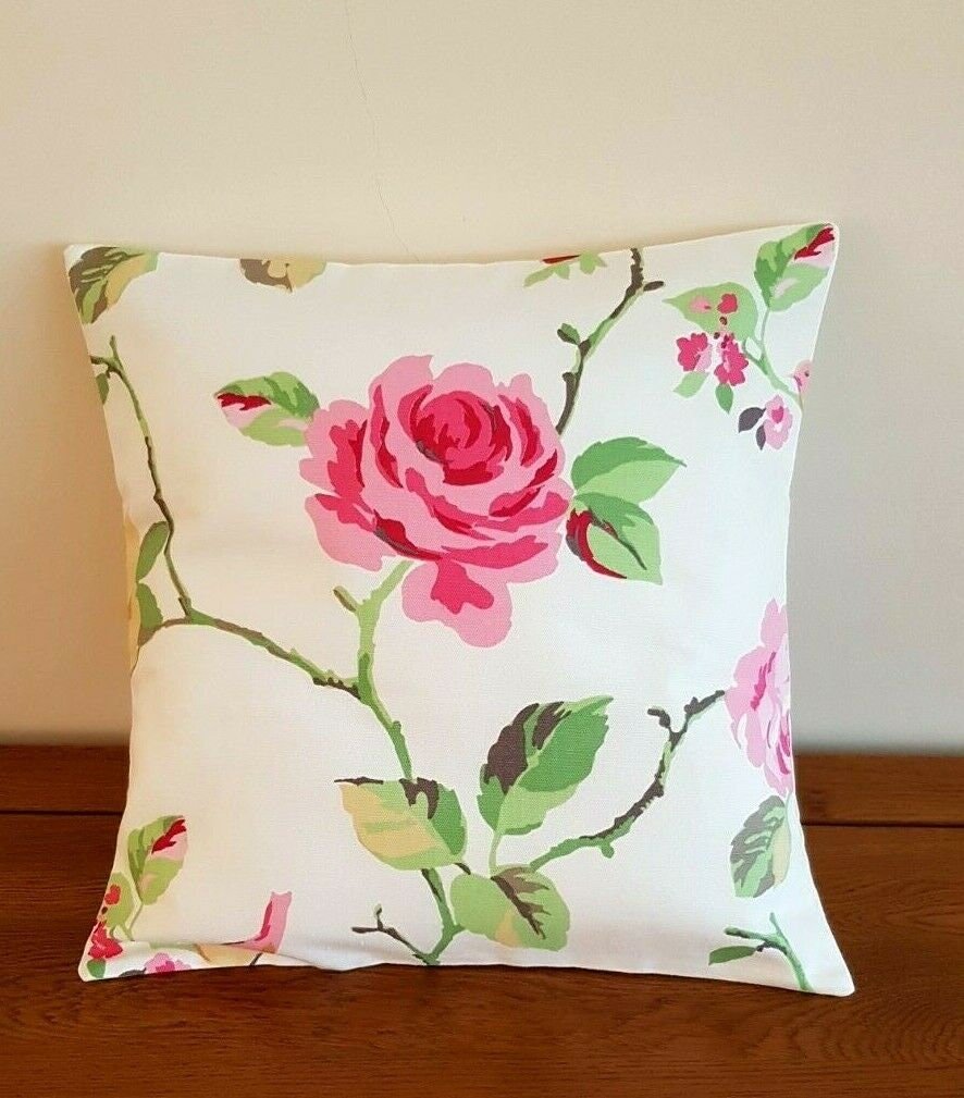 Cushion Cover Pink Green Floral Birds Agatha Summer Design 10" 12" 14" 16" 17" 18" 20" 22" 24" 26" Clarke&clarke 100% Cotton Handmade - CushionCoverAndDecor