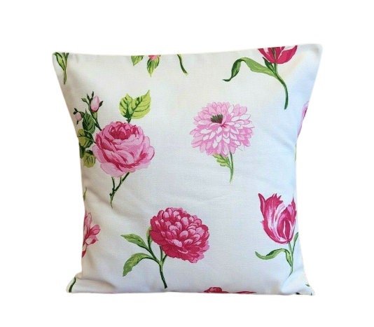 Cushion Cover Pink Green Floral Design 10" 12" 14" 16" 17" 18" 20" 22" 24" 26" Handmade 100% Cotton - CushionCoverAndDecor