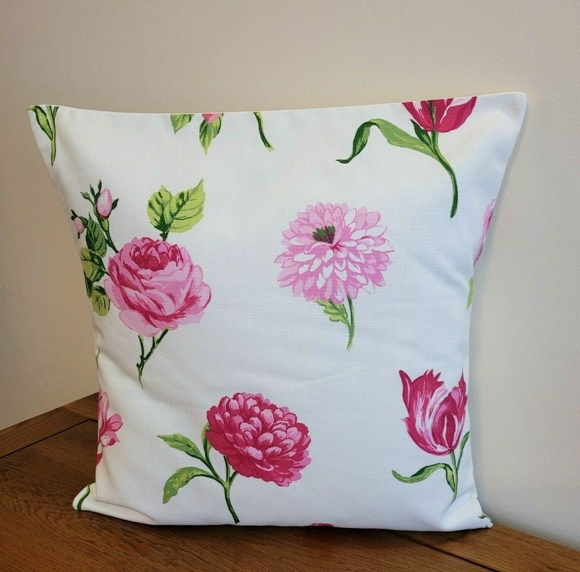 Cushion Cover Pink Green Floral Design 10" 12" 14" 16" 17" 18" 20" 22" 24" 26" Handmade 100% Cotton - CushionCoverAndDecor