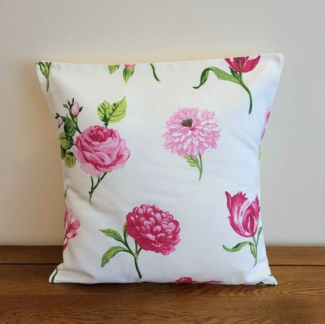 Cushion Cover Pink Green Floral Design 10" 12" 14" 16" 17" 18" 20" 22" 24" 26" Handmade 100% Cotton - CushionCoverAndDecor