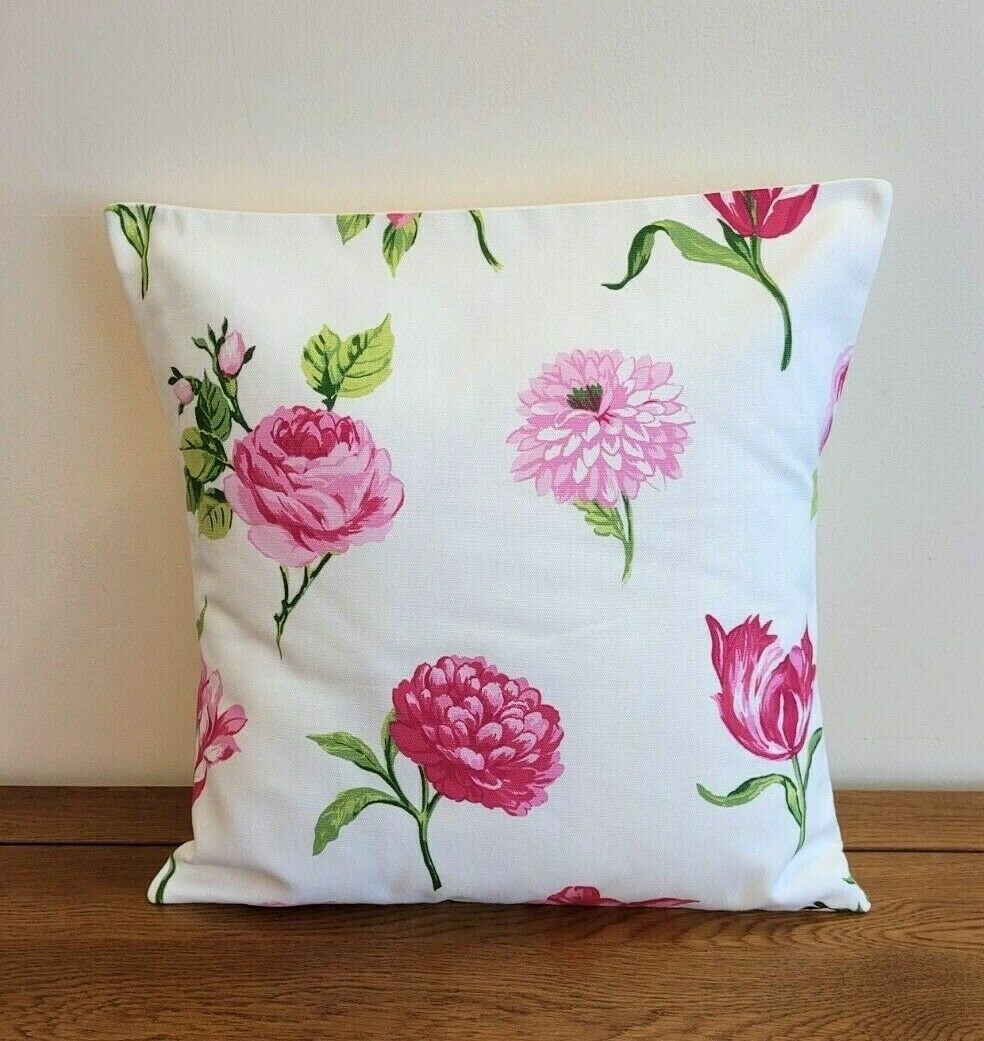 Cushion Cover Pink Green Floral Design 10" 12" 14" 16" 17" 18" 20" 22" 24" 26" Handmade 100% Cotton - CushionCoverAndDecor