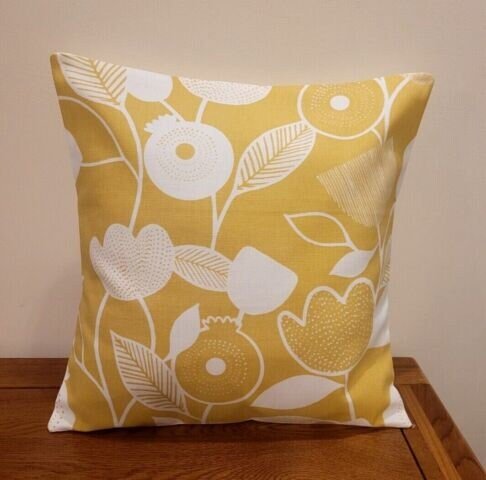 Cushion Cover Pomegranate Trail Ochre Yellow Floral Design 10" 12" 14" 16" 17" 18" 20" 22" 24" 26" 100% Cotton Handmade - CushionCoverAndDecor