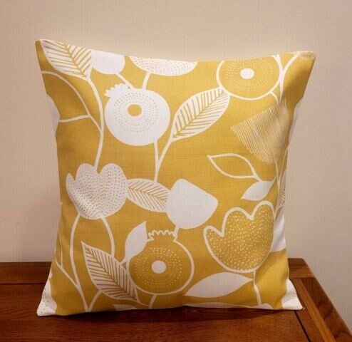 Cushion Cover Pomegranate Trail Ochre Yellow Floral Design 10" 12" 14" 16" 17" 18" 20" 22" 24" 26" 100% Cotton Handmade - CushionCoverAndDecor