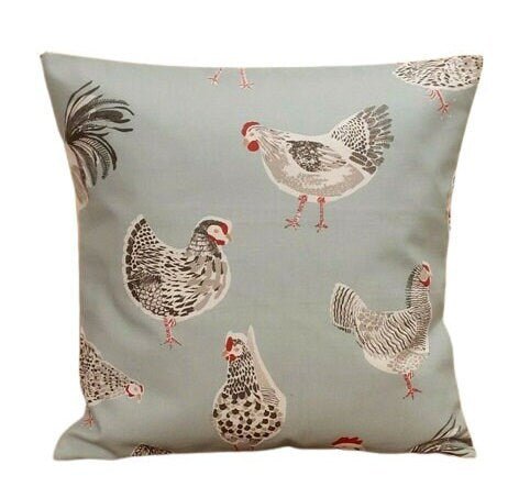 Cushion Cover Rooster Hen Chicken Blue Duckegg Design , Easter Cushion cover 10" 12" 14" 16" 17" 18" 20" 22" 24" 26" Handmade 100% Cotton - CushionCoverAndDecor