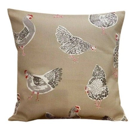 Cushion Cover Rooster Hen Chicken Sage Green Design , Easter Cushion cover 10" 12" 14" 16" 17" 18" 20" 22" 24" 26" Handmade 100% Cotton - CushionCoverAndDecor