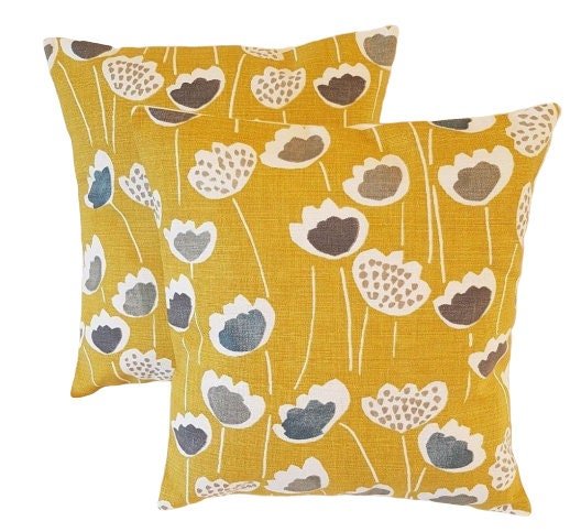 Cushion Cover Saffron Yellow Floral Design 10" 12" 14" 16" 17" 18" 20" 22" 24" 26" Prestigious Textiles Handmade 100% Cotton - CushionCoverAndDecor