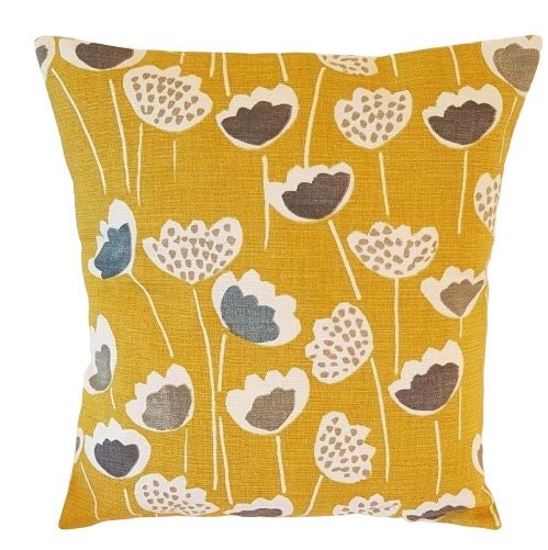 Cushion Cover Saffron Yellow Floral Design 10" 12" 14" 16" 17" 18" 20" 22" 24" 26" Prestigious Textiles Handmade 100% Cotton - CushionCoverAndDecor