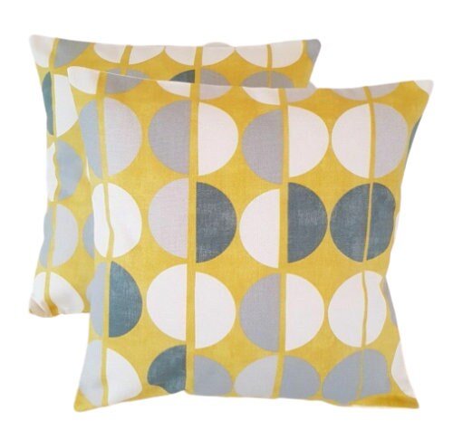 Cushion Cover Saffron Yellow Mustard Grey Circle Geometric Design 10" 12" 14" 16" 17" 18" 20" 22" 24" 26" Prestigious Textiles 100% Cotton - CushionCoverAndDecor