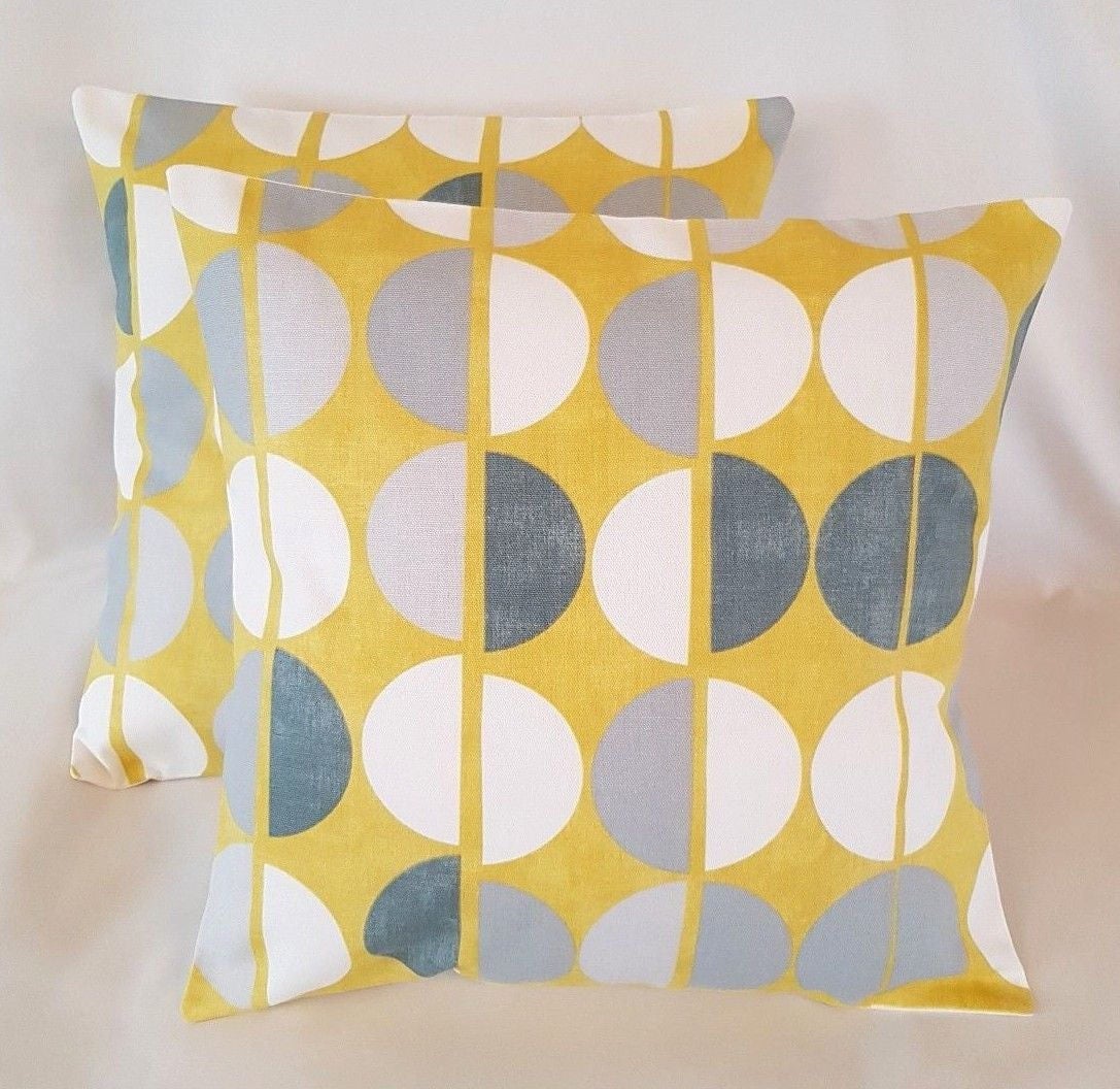 Cushion Cover Saffron Yellow Mustard Grey Circle Geometric Design 10" 12" 14" 16" 17" 18" 20" 22" 24" 26" Prestigious Textiles 100% Cotton - CushionCoverAndDecor