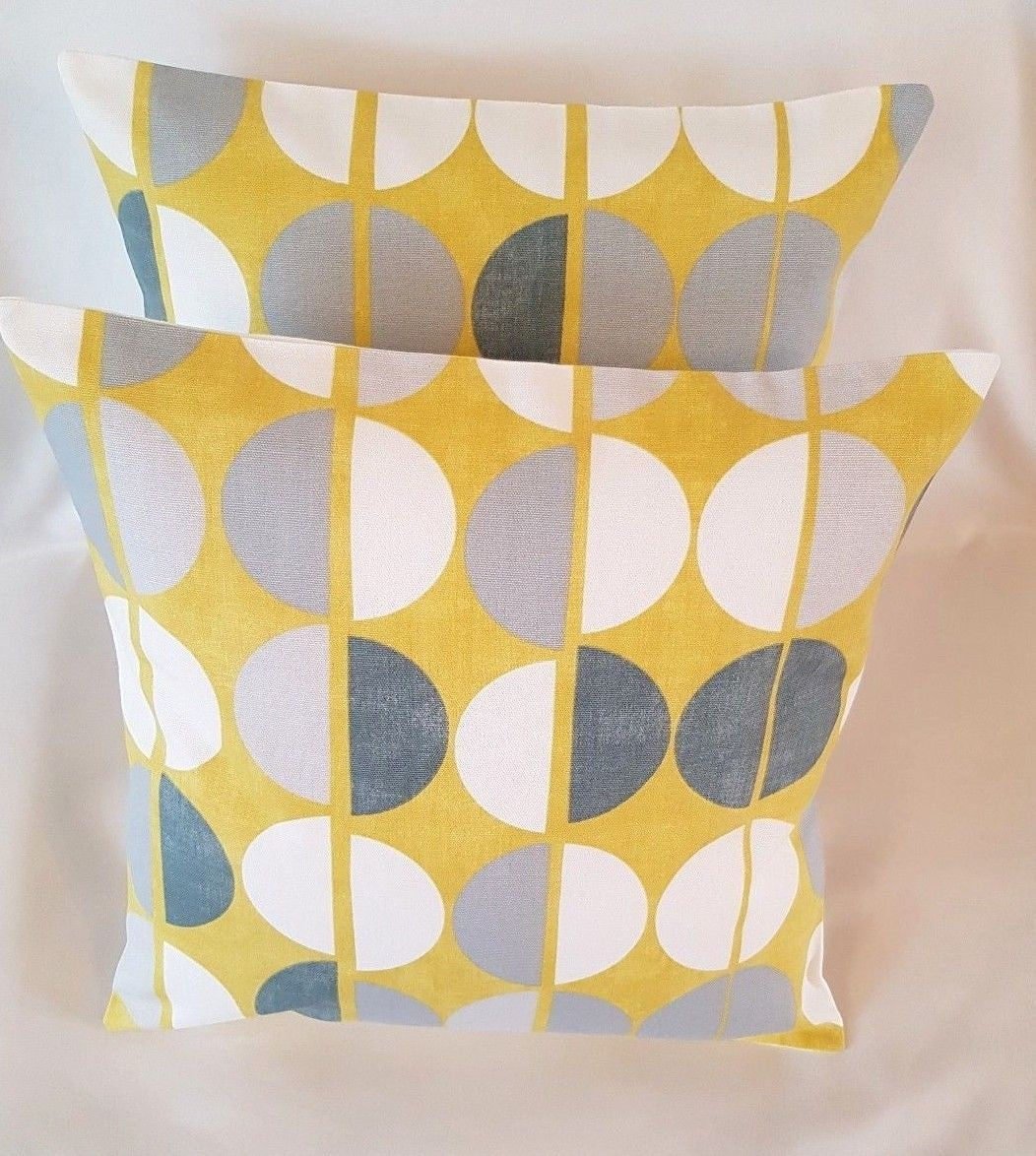 Cushion Cover Saffron Yellow Mustard Grey Circle Geometric Design 10" 12" 14" 16" 17" 18" 20" 22" 24" 26" Prestigious Textiles 100% Cotton - CushionCoverAndDecor