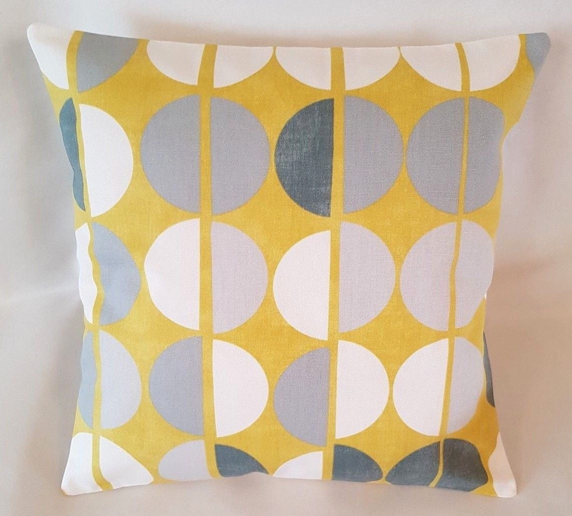 Cushion Cover Saffron Yellow Mustard Grey Circle Geometric Design 10" 12" 14" 16" 17" 18" 20" 22" 24" 26" Prestigious Textiles 100% Cotton - CushionCoverAndDecor