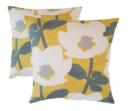 Cushion Cover Saffron Yellow Mustard Grey Floral Design 10" 12" 14" 16" 17" 18" 20" 22" 24" 26" Prestigious Textiles Handmade 100% Cotton - CushionCoverAndDecor