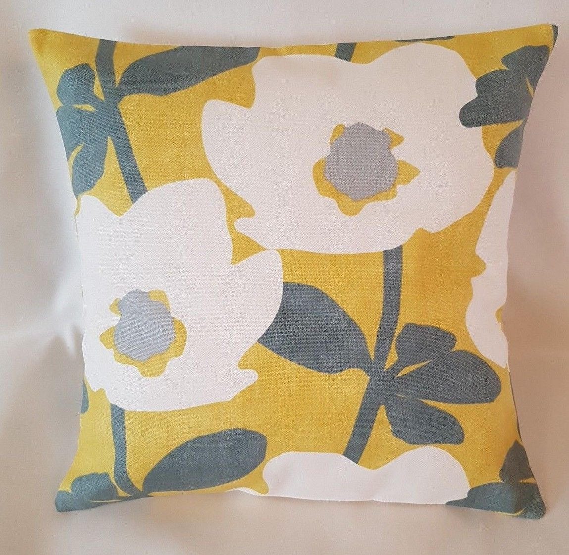 Cushion Cover Saffron Yellow Mustard Grey Floral Design 10" 12" 14" 16" 17" 18" 20" 22" 24" 26" Prestigious Textiles Handmade 100% Cotton - CushionCoverAndDecor