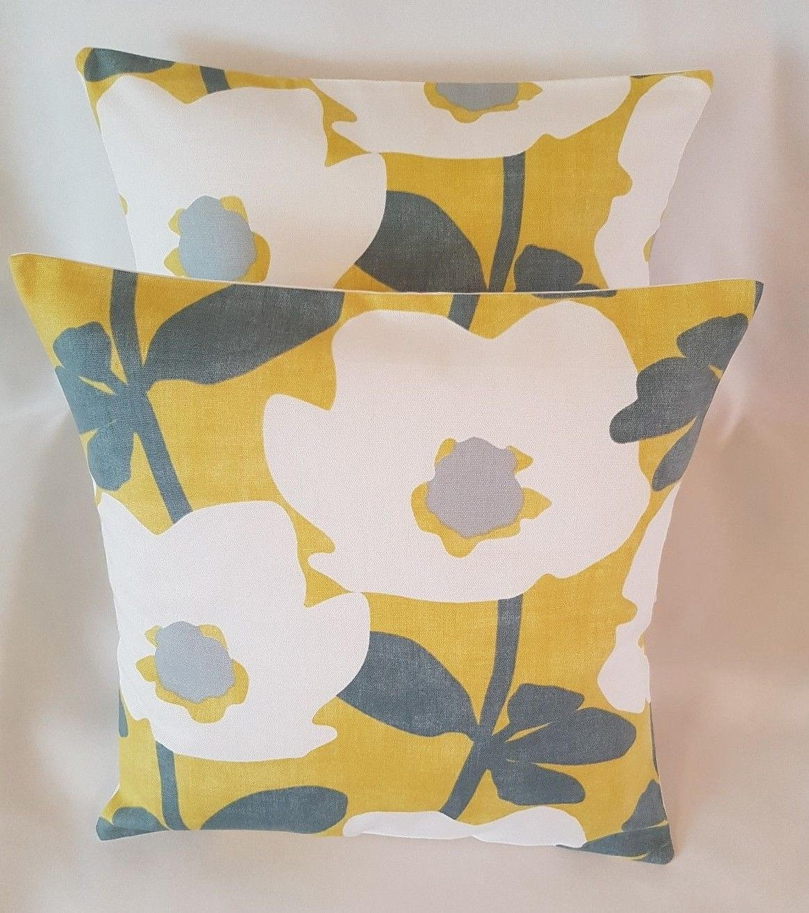 Cushion Cover Saffron Yellow Mustard Grey Floral Design 10" 12" 14" 16" 17" 18" 20" 22" 24" 26" Prestigious Textiles Handmade 100% Cotton - CushionCoverAndDecor