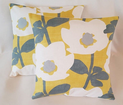 Cushion Cover Saffron Yellow Mustard Grey Floral Design 10" 12" 14" 16" 17" 18" 20" 22" 24" 26" Prestigious Textiles Handmade 100% Cotton - CushionCoverAndDecor