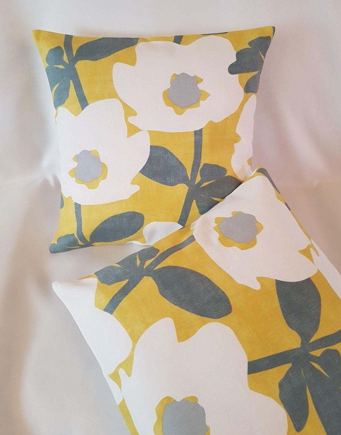 Cushion Cover Saffron Yellow Mustard Grey Floral Design 10" 12" 14" 16" 17" 18" 20" 22" 24" 26" Prestigious Textiles Handmade 100% Cotton - CushionCoverAndDecor