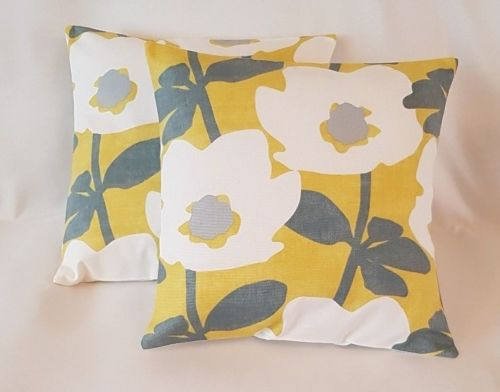 Cushion Cover Saffron Yellow Mustard Grey Floral Design 10" 12" 14" 16" 17" 18" 20" 22" 24" 26" Prestigious Textiles Handmade 100% Cotton - CushionCoverAndDecor