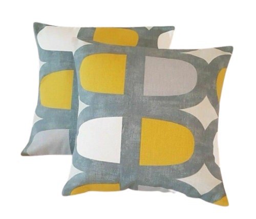 Cushion Cover Saffron Yellow Mustard Grey Geometric Design 10" 12" 14" 16" 17" 18" 20" 22" 24" 26" Prestigious Textile Handmade 100% Cotton - CushionCoverAndDecor