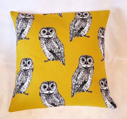 Cushion Cover Saffron Yellow Mustard Grey Owl Birds Design 10" 12 " 14" 16" 17" 18" 20" 22" 24" 26"Prestigious Textiles Handmade 100% Cotton - CushionCoverAndDecor