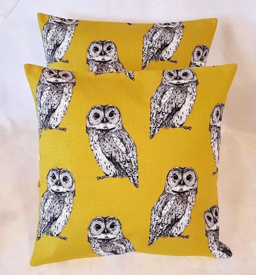 Cushion Cover Saffron Yellow Mustard Grey Owl Birds Design 10" 12 " 14" 16" 17" 18" 20" 22" 24" 26"Prestigious Textiles Handmade 100% Cotton - CushionCoverAndDecor