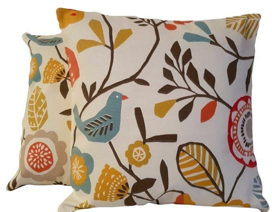 Cushion Cover Spice Folki Bird Floral Orange Blue Design 10" 12" 14" 16" 17" 18" 20" 22" 24" 26" Handmade 100% Cotton - CushionCoverAndDecor