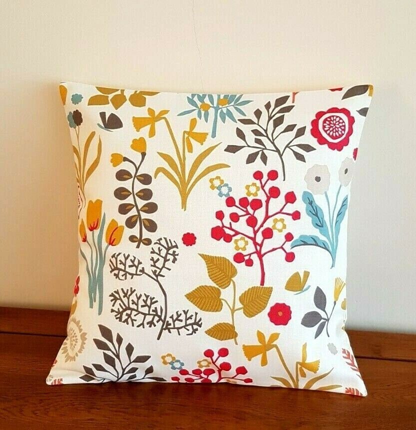 Cushion Cover Spice Orange Red Green Blue Floral Design 10" 12" 14" 16" 17" 18" 20" 22" 24" 26" 100% Cotton Handmade - CushionCoverAndDecor