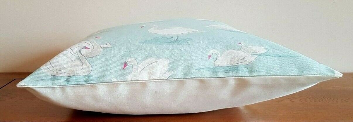 Cushion Cover Swans Blue Aqua White 10" 12" 14" 16" 17" 18" 20" 22" 24" 26" Clarke & Clarke Design 100% Cotton Handmade - CushionCoverAndDecor