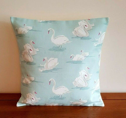 Cushion Cover Swans Blue Aqua White 10" 12" 14" 16" 17" 18" 20" 22" 24" 26" Clarke & Clarke Design 100% Cotton Handmade - CushionCoverAndDecor