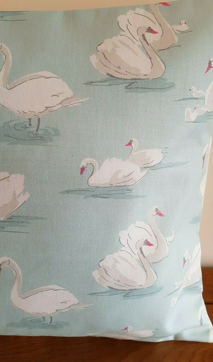 Cushion Cover Swans Blue Aqua White 10" 12" 14" 16" 17" 18" 20" 22" 24" 26" Clarke & Clarke Design 100% Cotton Handmade - CushionCoverAndDecor