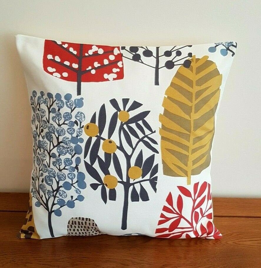 Cushion Cover Trad Indigo Cranberry Red Tree Blossom Design 10" 12" 14" 16" 17" 18" 20" 22" 24" 26" Clarke & ClarkeHandmade 100% Cotton - CushionCoverAndDecor