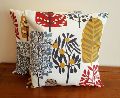 Cushion Cover Trad Indigo Cranberry Red Tree Blossom Design 10" 12" 14" 16" 17" 18" 20" 22" 24" 26" Clarke & ClarkeHandmade 100% Cotton - CushionCoverAndDecor