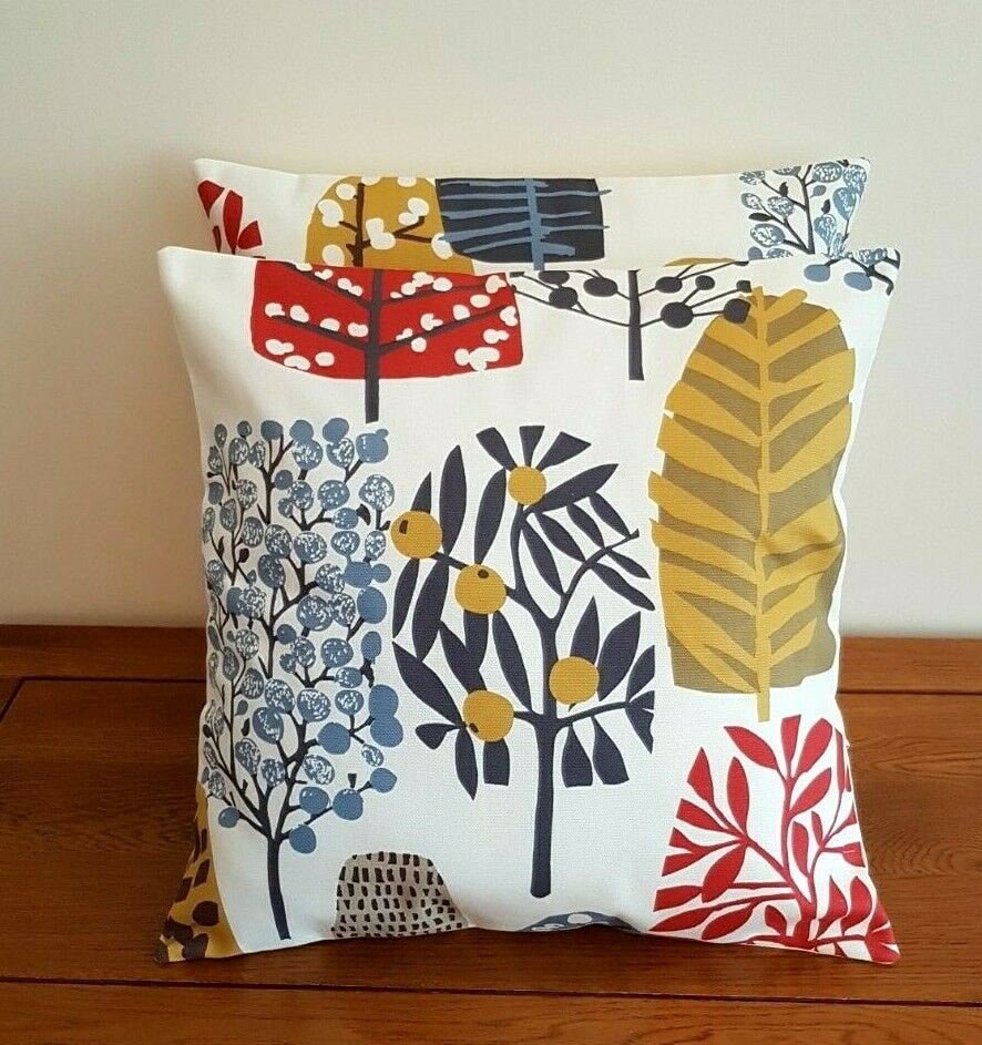 Cushion Cover Trad Indigo Cranberry Red Tree Blossom Design 10" 12" 14" 16" 17" 18" 20" 22" 24" 26" Clarke & ClarkeHandmade 100% Cotton - CushionCoverAndDecor