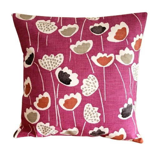 Cushion Cover Very Berry Purple Clara Scandi Floral Design , Purple Pillow Cover 10" 12" 14" 16" 17" 18" 20" 22" 24" 26" 100% Cotton Fabric - CushionCoverAndDecor