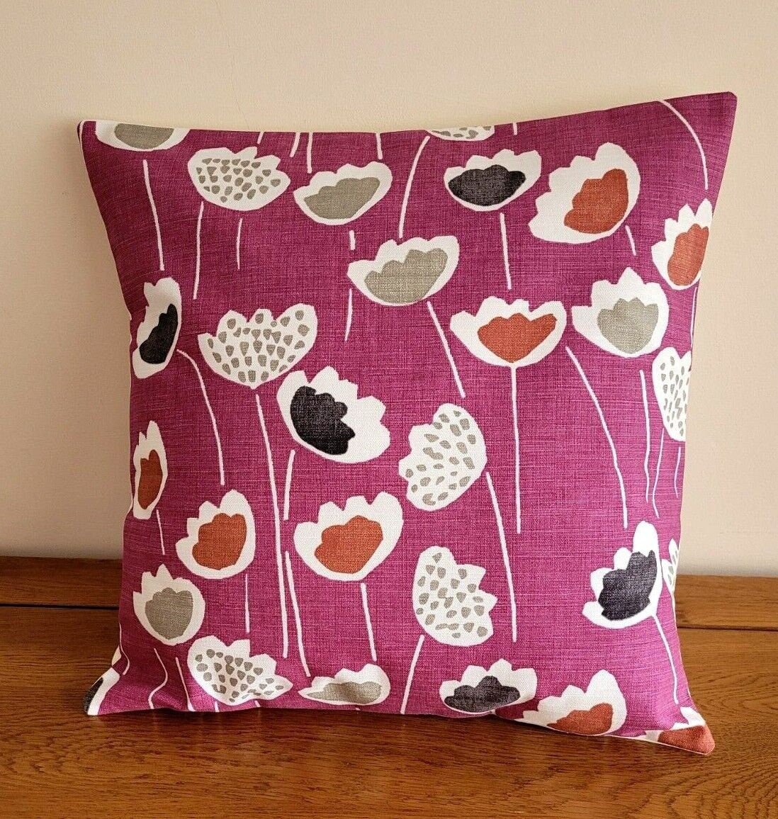 Cushion Cover Very Berry Purple Clara Scandi Floral Design , Purple Pillow Cover 10" 12" 14" 16" 17" 18" 20" 22" 24" 26" 100% Cotton Fabric - CushionCoverAndDecor