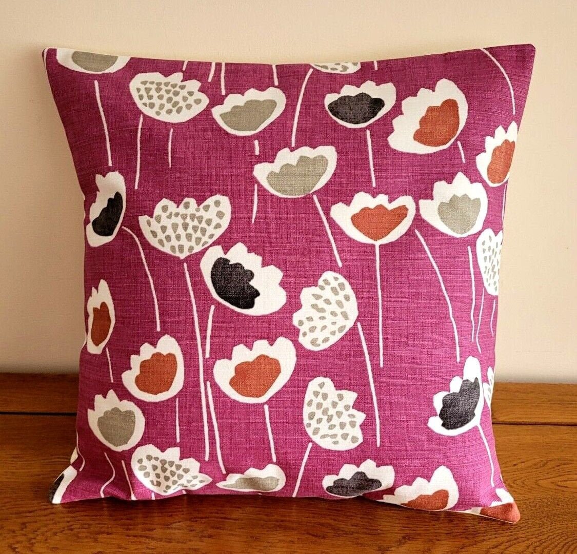 Cushion Cover Very Berry Purple Clara Scandi Floral Design , Purple Pillow Cover 10" 12" 14" 16" 17" 18" 20" 22" 24" 26" 100% Cotton Fabric - CushionCoverAndDecor