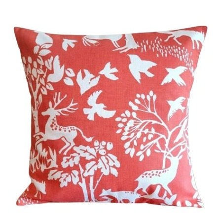 Cushion Cover Vilda Cinnamon Orange Wilderness Deer ,Rabbit ,Hare Birds Design 10" 12" 14" 16" 17" 18" 20" 22" 24" 26" Handmade 100% Cotton - CushionCoverAndDecor