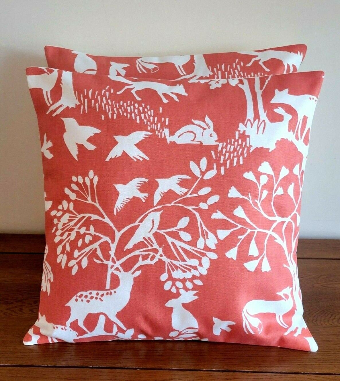 Cushion Cover Vilda Cinnamon Orange Wilderness Deer ,Rabbit ,Hare Birds Design 10" 12" 14" 16" 17" 18" 20" 22" 24" 26" Handmade 100% Cotton - CushionCoverAndDecor