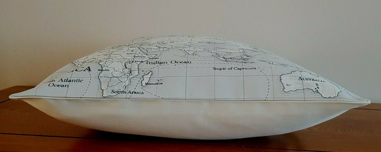 Cushion Cover World Maps Atlas Grey Black White 10" 12" 14" 16" 17" 18" 20" 22" 24" 26" Fryetts 100% Cotton Handmade - CushionCoverAndDecor