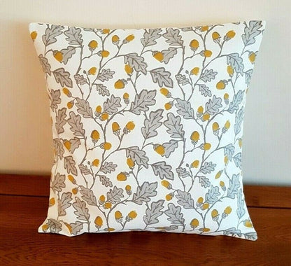 Cushion Cover Yellow Grey Acorn Trail 10" 12" 14" 16" 17" 18" 20" 22" 24" 26" Clarke & Clarke Design Handmade 100% Cotton - CushionCoverAndDecor