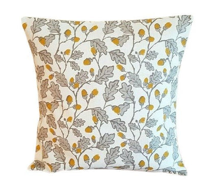 Cushion Cover Yellow Grey Acorn Trail 10" 12" 14" 16" 17" 18" 20" 22" 24" 26" Clarke & Clarke Design Handmade 100% Cotton - CushionCoverAndDecor