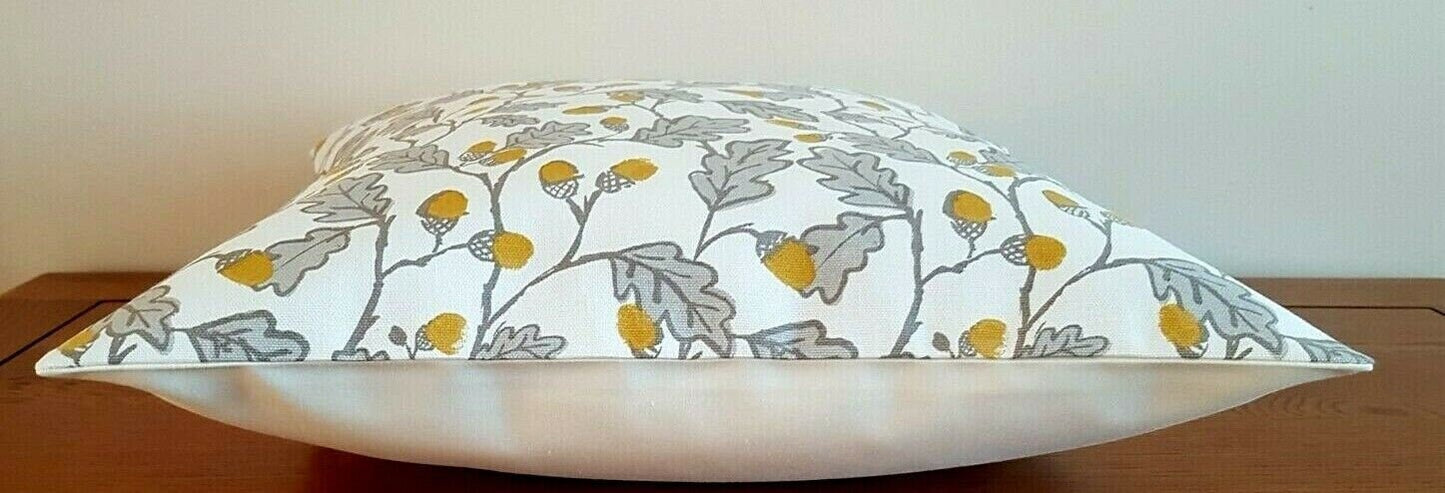 Cushion Cover Yellow Grey Acorn Trail 10" 12" 14" 16" 17" 18" 20" 22" 24" 26" Clarke & Clarke Design Handmade 100% Cotton - CushionCoverAndDecor