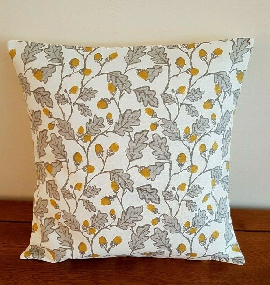 Cushion Cover Yellow Grey Acorn Trail 10" 12" 14" 16" 17" 18" 20" 22" 24" 26" Clarke & Clarke Design Handmade 100% Cotton - CushionCoverAndDecor