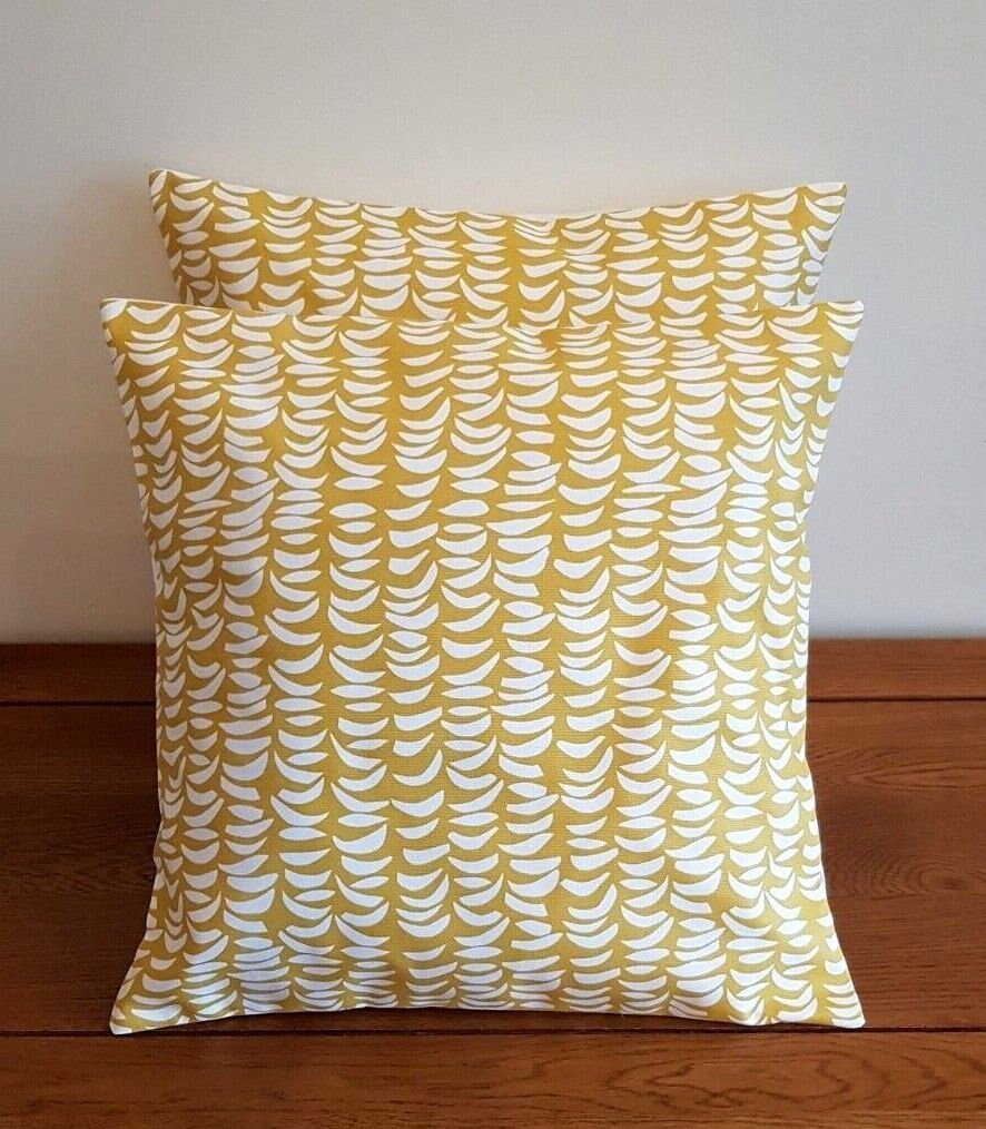 Cushion Cover Yellow Mustard White Design 10" 12" 14" 16" 17" 18" 20" 22" 24" 26" Handmade 100% Cotton - CushionCoverAndDecor