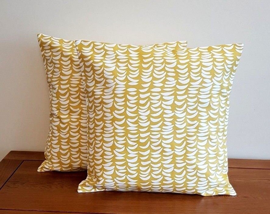 Cushion Cover Yellow Mustard White Design 10" 12" 14" 16" 17" 18" 20" 22" 24" 26" Handmade 100% Cotton - CushionCoverAndDecor