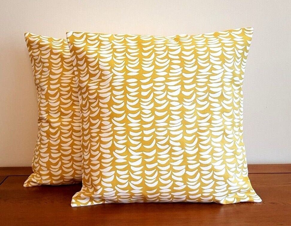 Cushion Cover Yellow Mustard White Design 10" 12" 14" 16" 17" 18" 20" 22" 24" 26" Handmade 100% Cotton - CushionCoverAndDecor