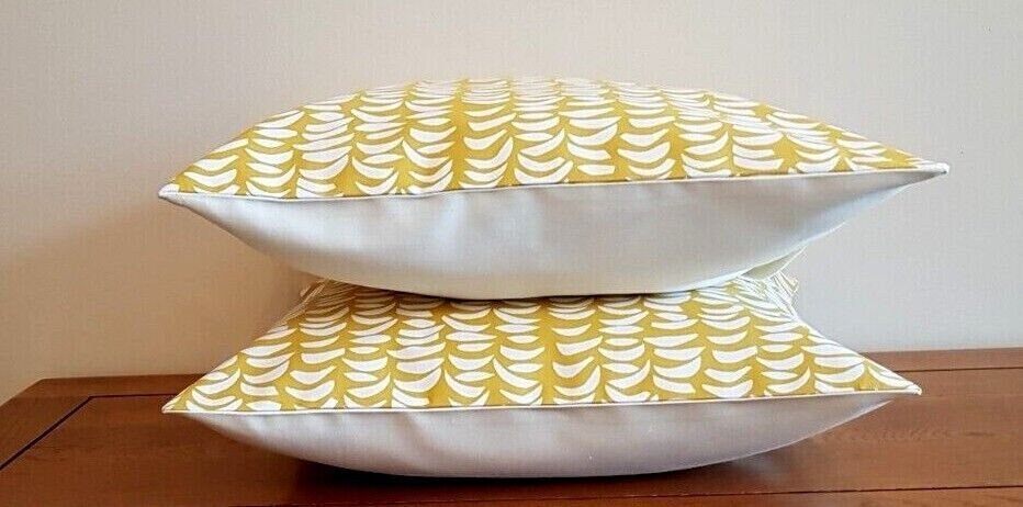 Cushion Cover Yellow Mustard White Design 10" 12" 14" 16" 17" 18" 20" 22" 24" 26" Handmade 100% Cotton - CushionCoverAndDecor