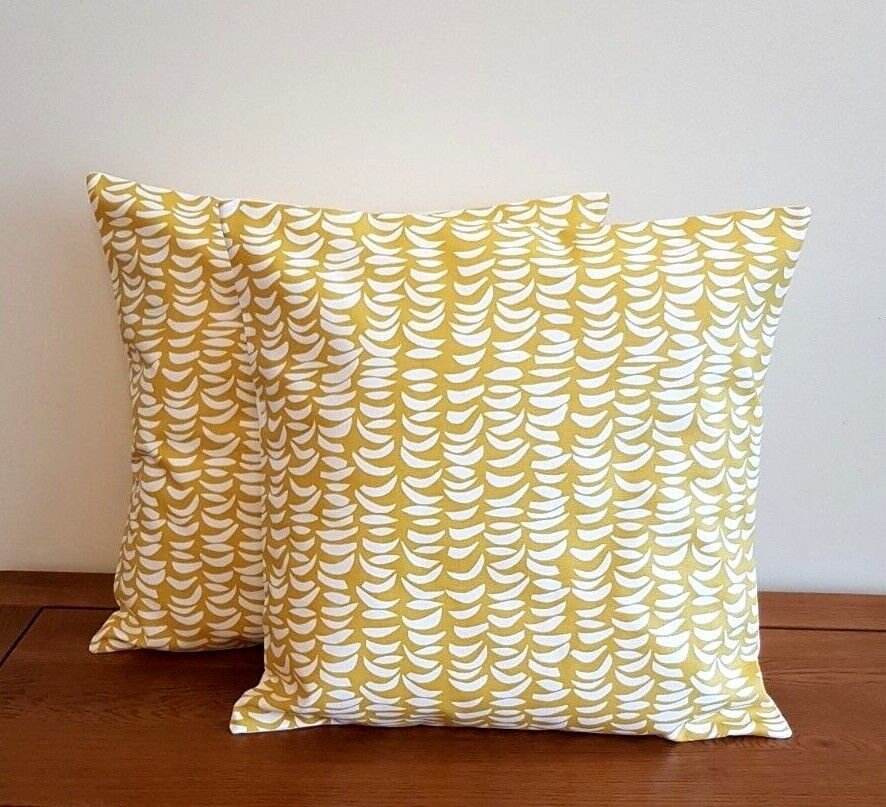 Cushion Cover Yellow Mustard White Design 10" 12" 14" 16" 17" 18" 20" 22" 24" 26" Handmade 100% Cotton - CushionCoverAndDecor